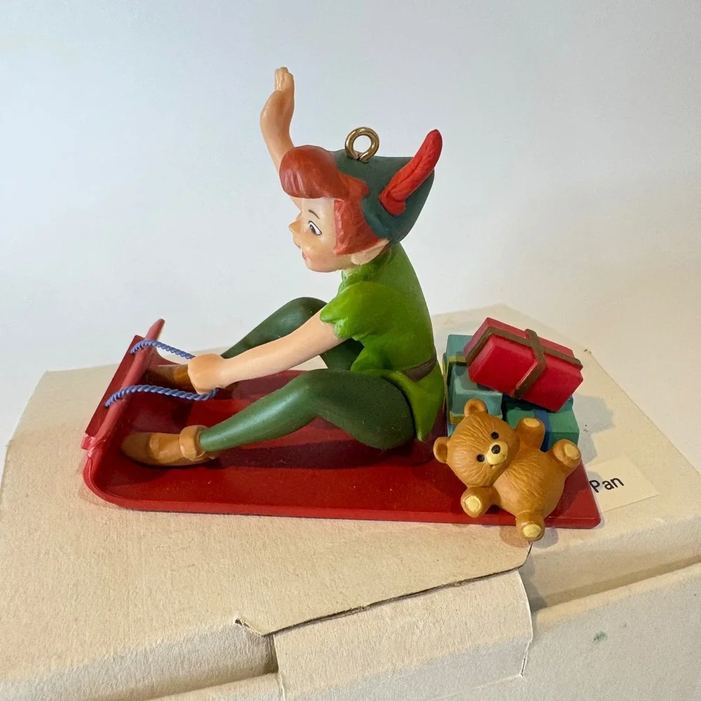 Disney Grolier Peter Pan Sledding Christmas Ornament with Teddy Bear and Gifts
